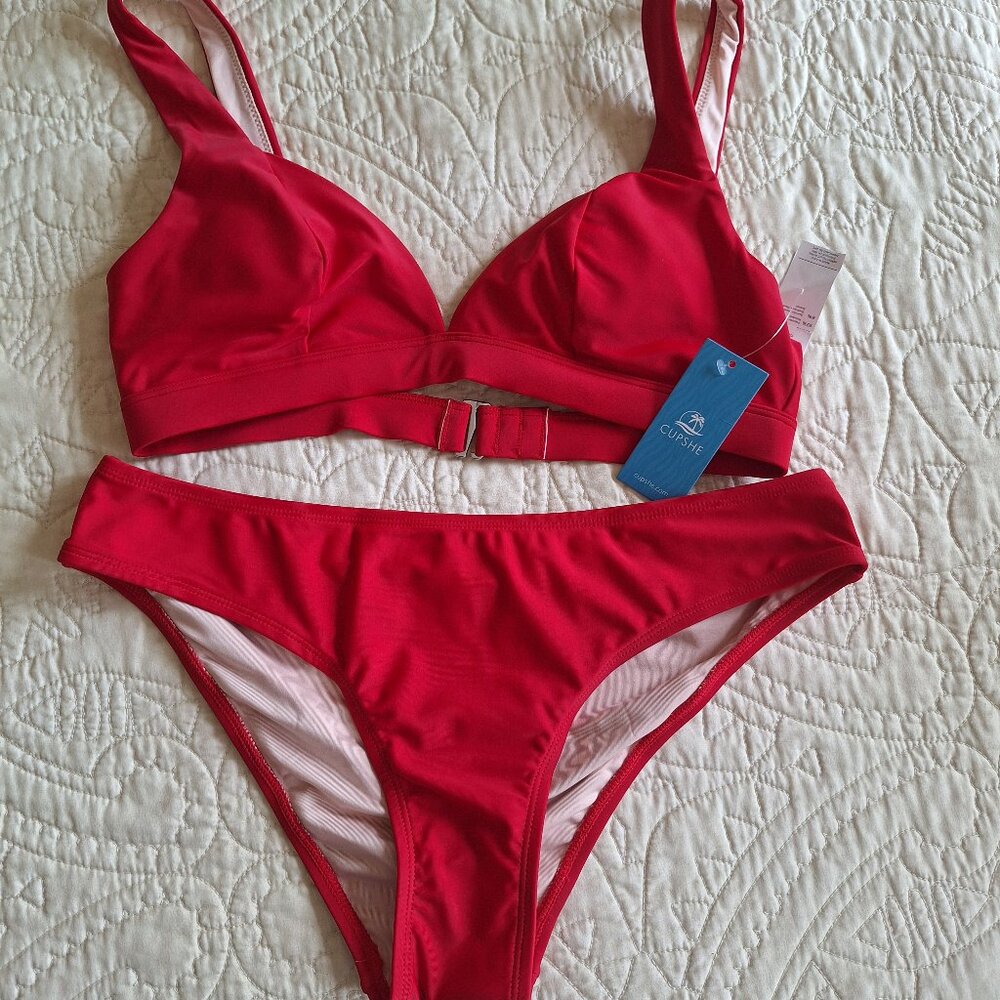 CUPSHE Red V-Neck Top & Classic Hipster Bikini Swimsuit